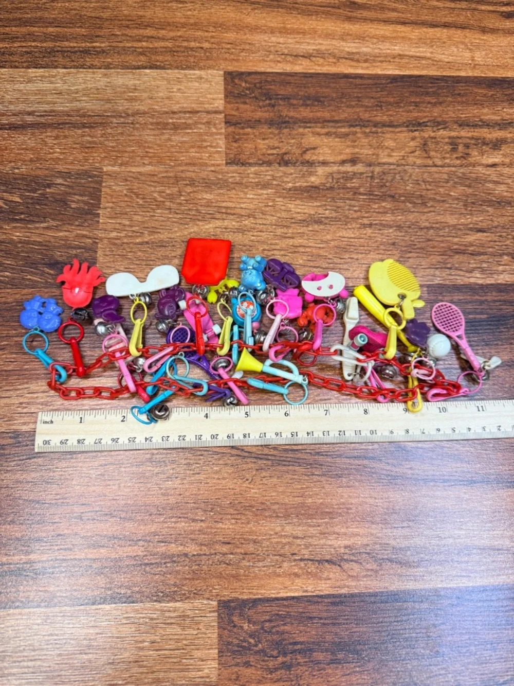 1980s BELL CHARMS Plastic Link Chain Necklace with 23 Charms